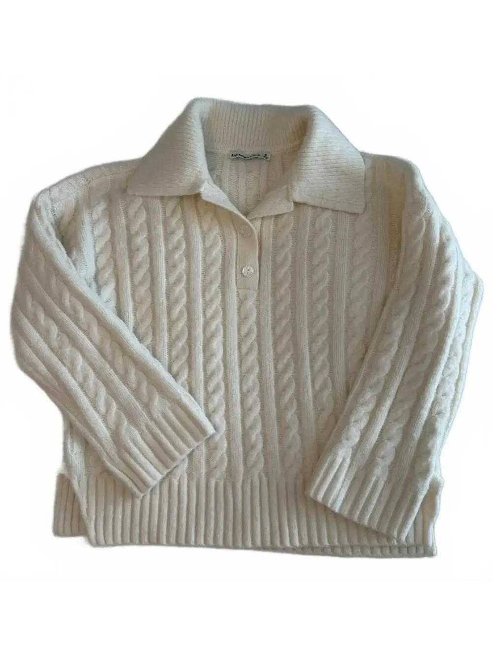 EUC Abercrombie & Fitch Notch Neck Cable Collared Sweater Cream Ivory Size M
